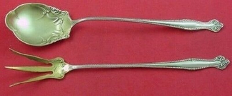 Towle Canterbury Sterling Silver 2-Piece Lettuce Set Gold Washed 9 Inch Serving (1 of 2)