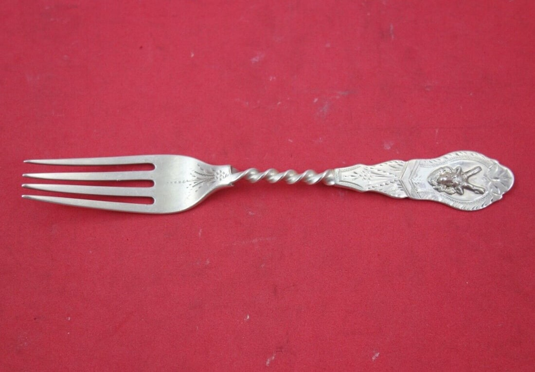 Hart Bros Saxon Stag Coin Silver Dessert Fork 6 3/8: Hart Bros Saxon Stag Coin Silver Dessert Fork 6 3/8 This exquisite dessert fork features the elegant Saxon Stag pattern, crafted from high-quality coin silver. Measuring 6 3/8 inches, it showcases the