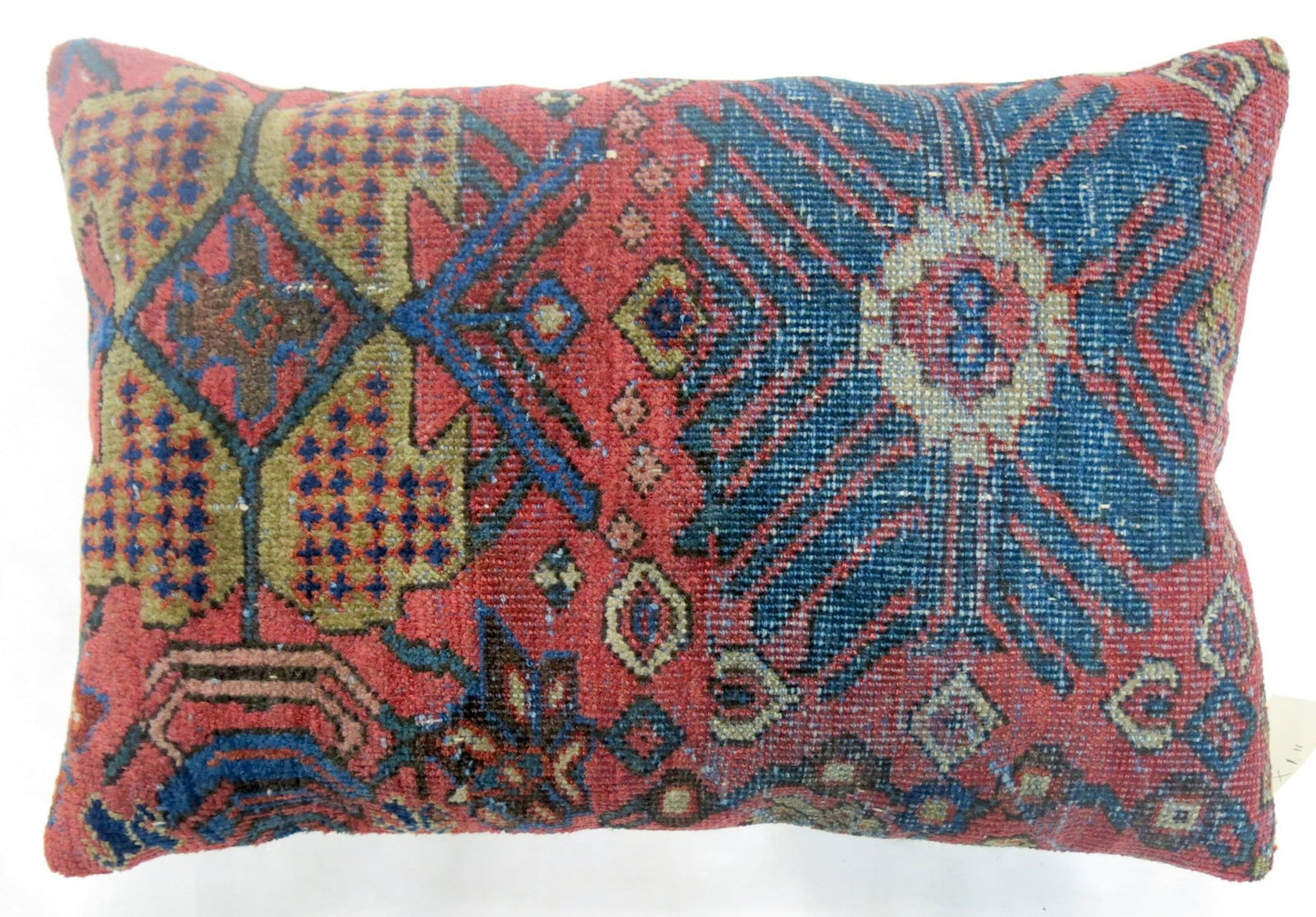 Persian Mahal Rug Pillow Red Blue 1' 4" x 1' 11": Persian Mahal Rug Pillow Red Blue 1' 4" x 1' 11" Lumbar pillow made from an antique Persian red and blue Mahal rug. This pre-owned piece offers the character of an antique textile in a decorative pill