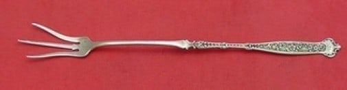 Whiting Dresden Sterling Silver Serving Fork Lettuce 9 1/8 in: Whiting Dresden Sterling Silver Serving Fork Lettuce 9 1/8 in A sterling silver serving fork in the Dresden pattern by Whiting. This lettuce fork measures 9 1/8 inches and is monogrammed, with monos v
