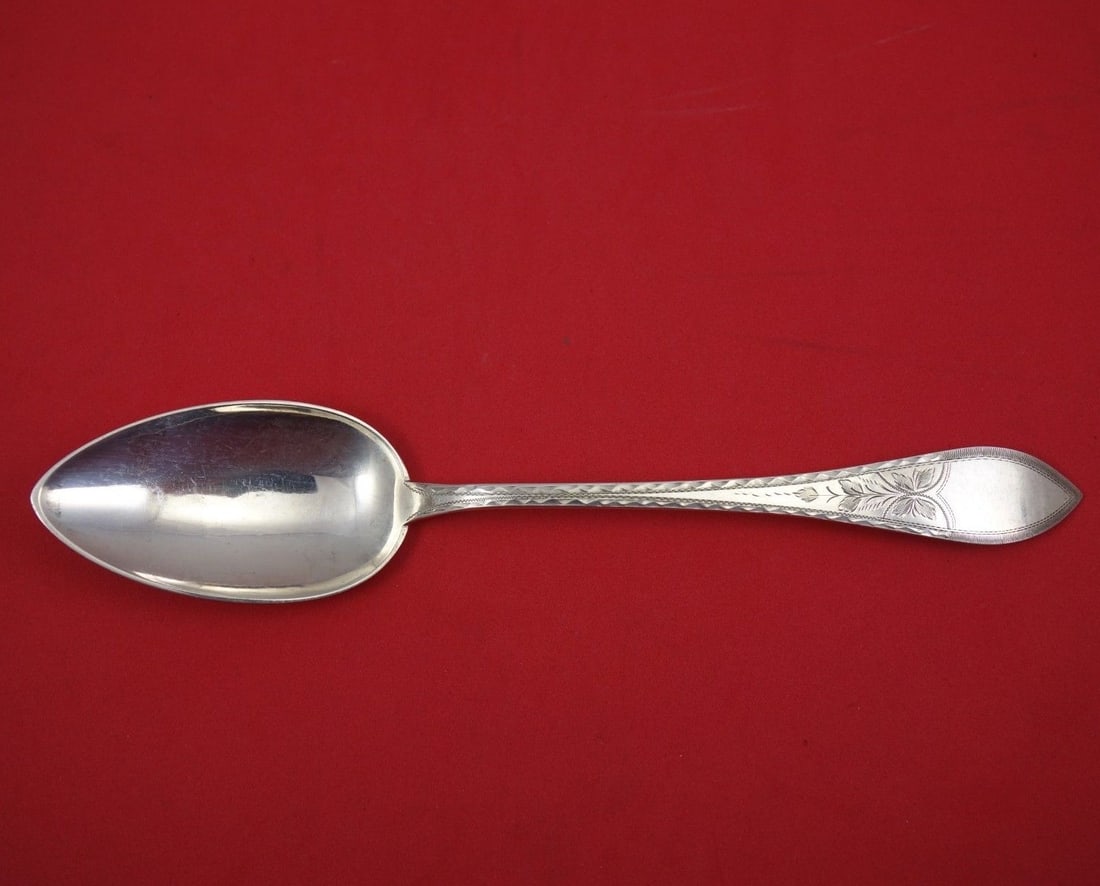 Antique Danish Sterling Silver Serving Spoon Bright-Cut Circa 1913 8.5 Inch (1 of 2)