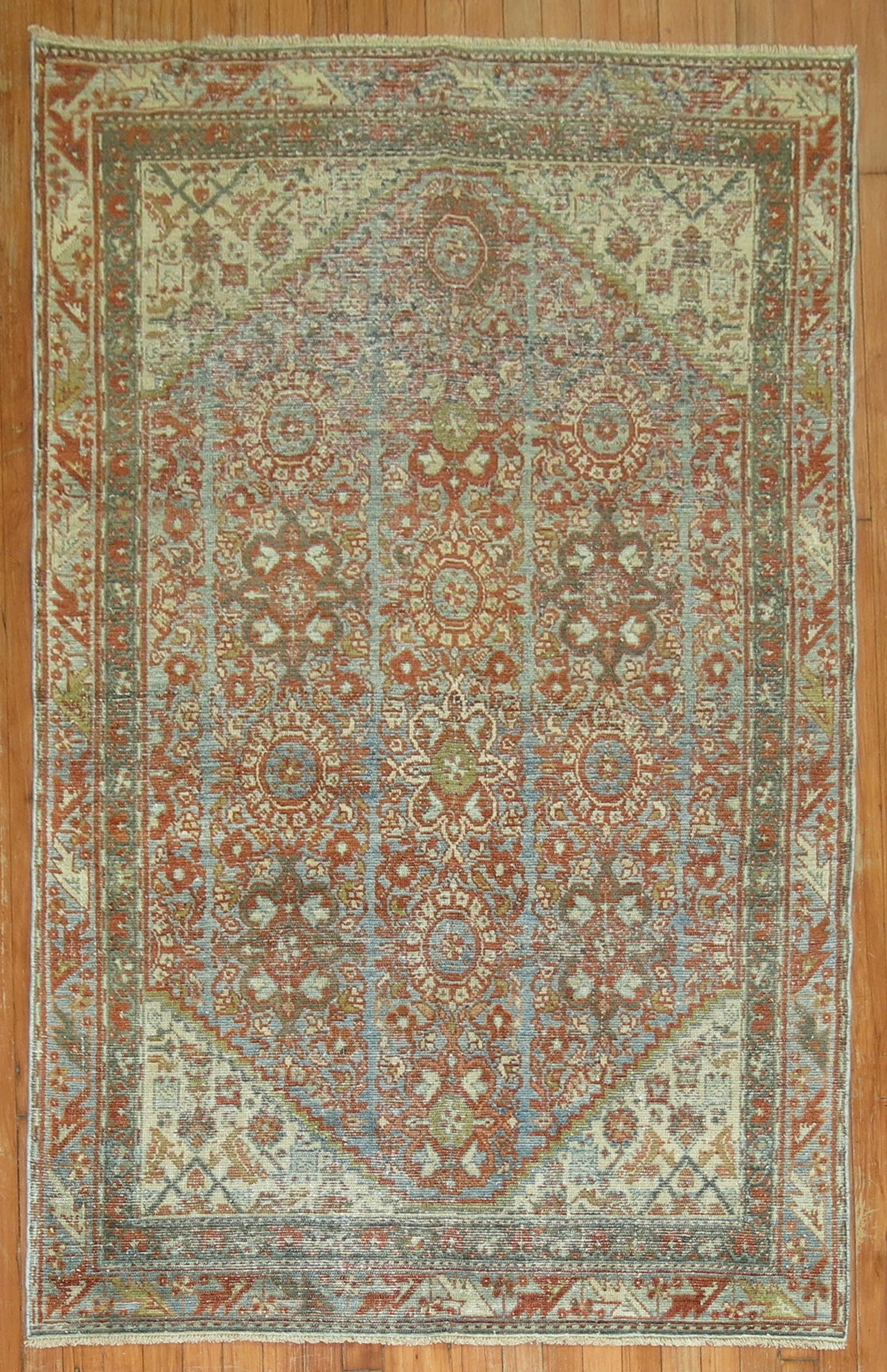 3' 11" x 6' 5" Persian Malayer Accent Rug Rust Tone: 3' 11" x 6' 5" Persian Malayer Accent Rug Rust Tone 20th century Persian rug in a rust colorway. This pre-owned accent rug is described as a Malayer, Shabby Chic, and Sultanabad/Mahal type. Specificat