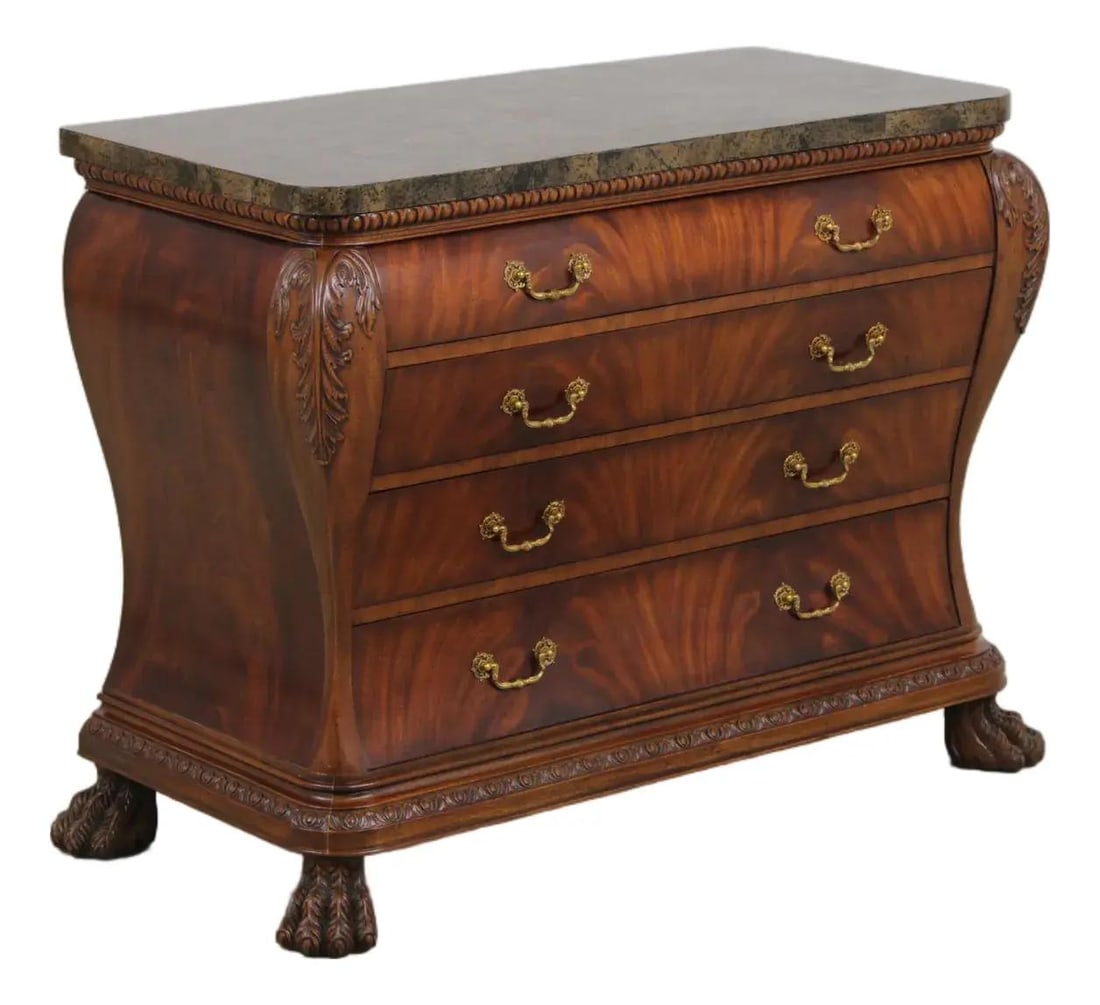 George III Style Bombe Dresser Maitland Smith Mahogany Marble Top (1 of 10)