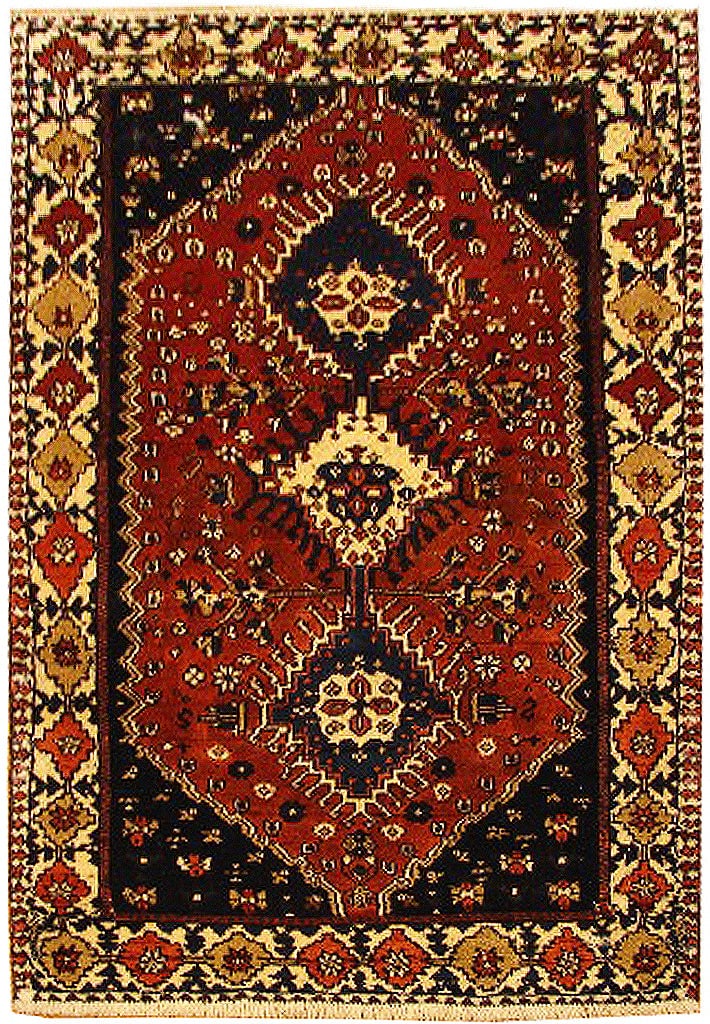 2.9 x 4.2 Hand-knotted Red Persian Shiraz Area Rug: 2.9 x 4.2 Hand-knotted Red Persian Shiraz Area Rug Free continental US Shipping Discover the exquisite beauty of our handcrafted Red Persian Hand-knotted Shiraz Pattern Rug, measuring 2' 9" x 4' 2". T