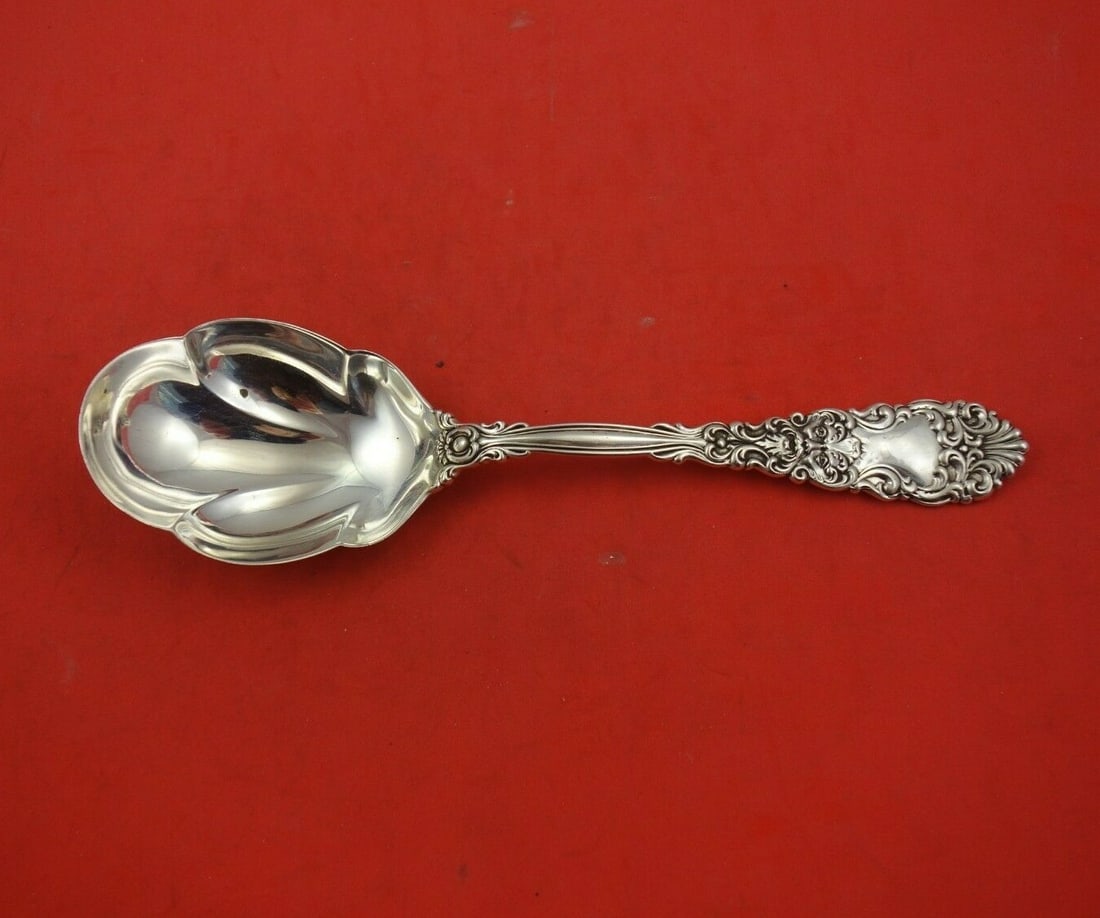 Dominick & Haff Renaissance Sterling Silver 3-Lobed Preserve Spoon 7 1/4": Dominick & Haff Renaissance Sterling Silver 3-Lobed Preserve Spoon 7 1/4" This exquisite Renaissance preserve spoon is crafted from sterling silver by Dominick & Haff, dating back to the 1850-1899 per