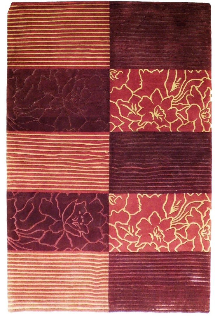 5.7 x 8.3 Burgundy Wool Silk Handmade Modern Rug: 5.7 x 8.3 Burgundy Wool Silk Handmade Modern Rug Free continental US Shipping Transform your living space with this exquisite 5.7 x 8.3 Burgundy Wool & Silk Modern Nepalese Rug. Handcrafted in Nepal, 