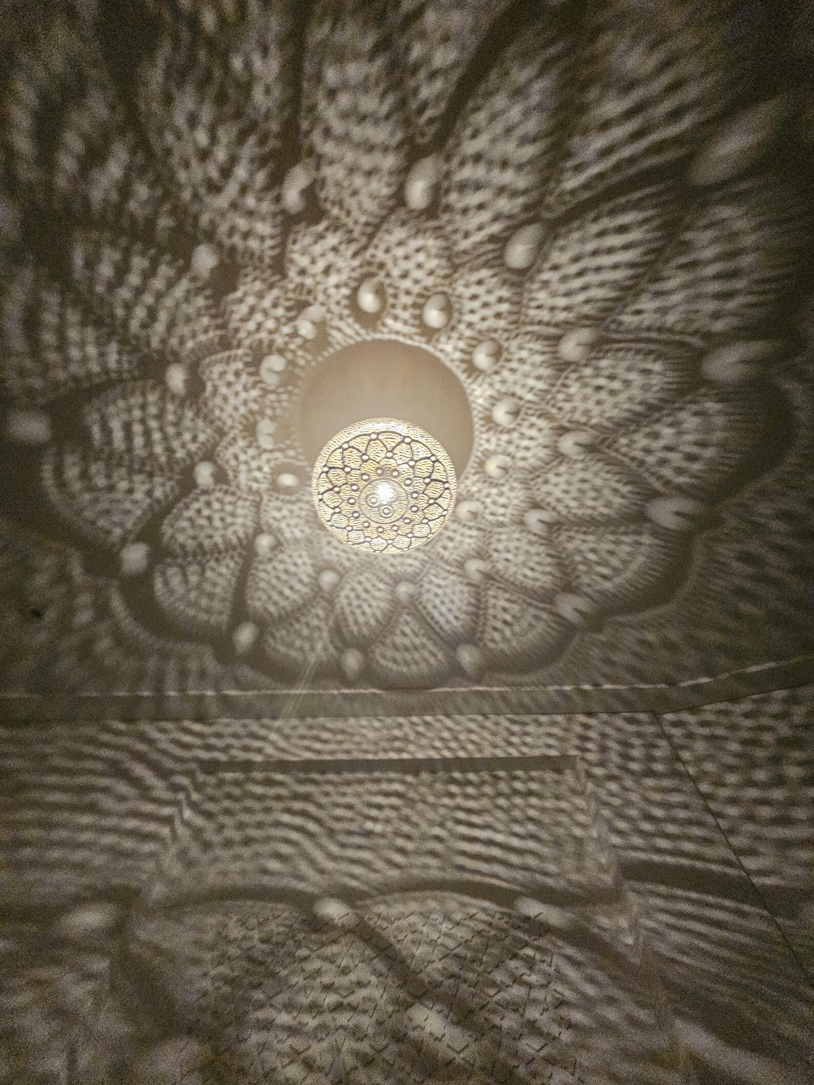 Moroccan Copper Ceiling Pendant Light Hand Engraved Shadow Pattern - 2