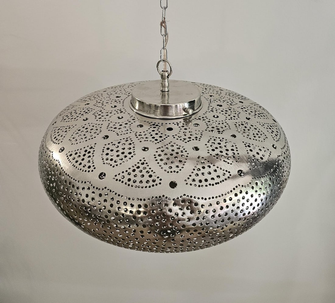 Moroccan Copper Ceiling Pendant Light Hand Engraved Shadow Pattern - 3