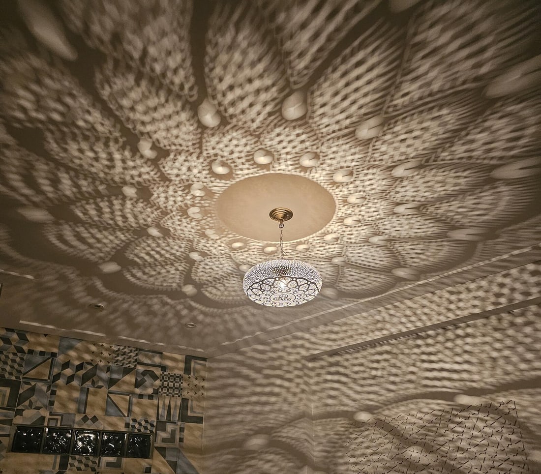 Moroccan Copper Ceiling Pendant Light Hand Engraved Shadow Pattern - 4