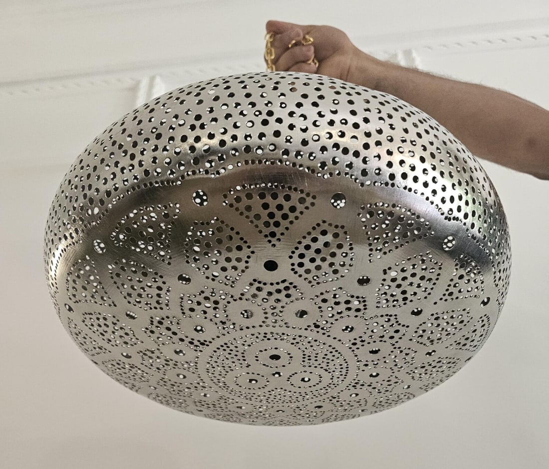 Moroccan Copper Ceiling Pendant Light Hand Engraved Shadow Pattern - 7