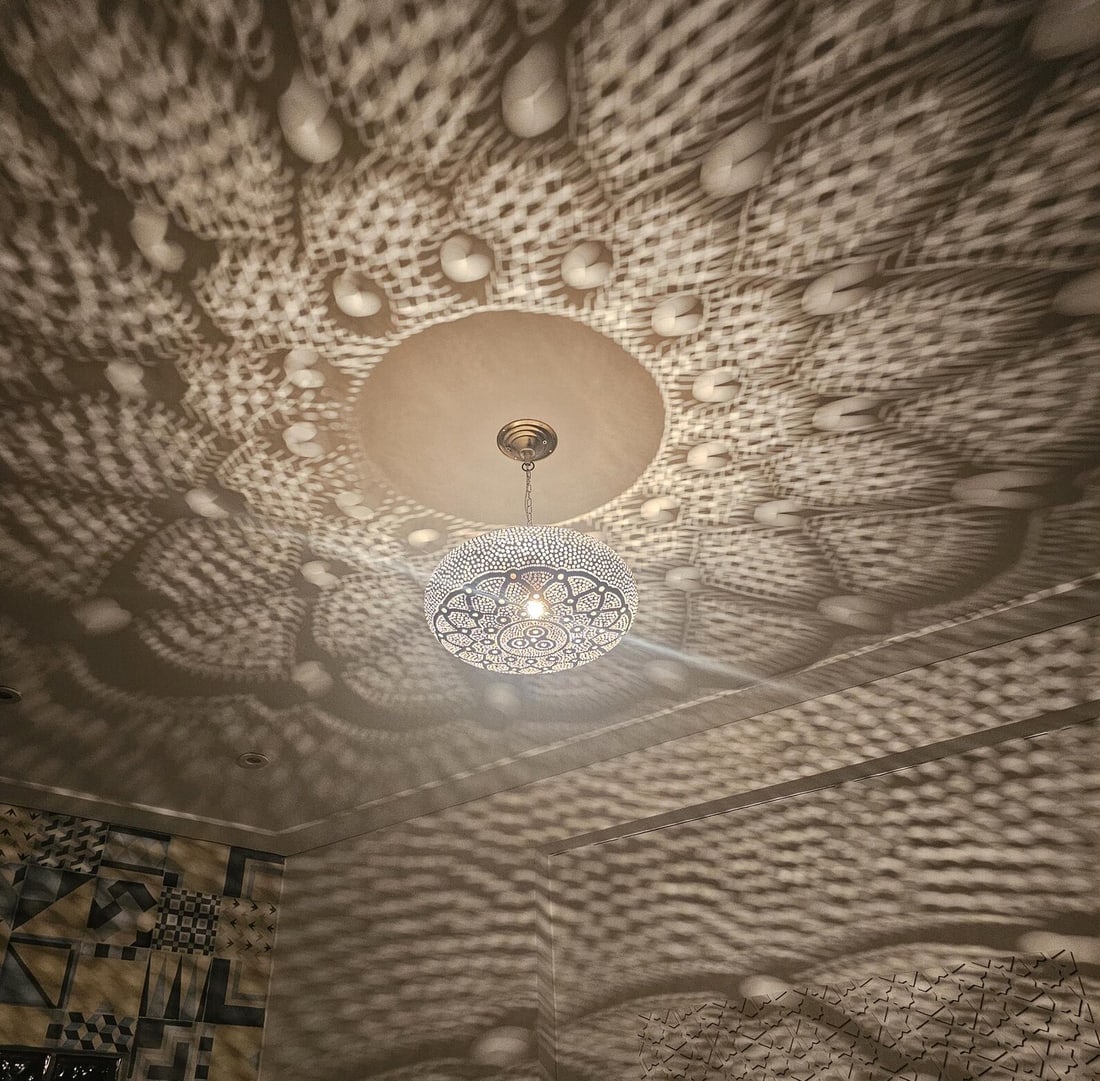 Moroccan Copper Ceiling Pendant Light Hand Engraved Shadow Pattern - 8