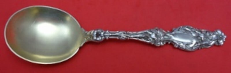 Whiting Lily sterling silver gumbo soup spoon gold washed 6 3/4" (1 of 2)