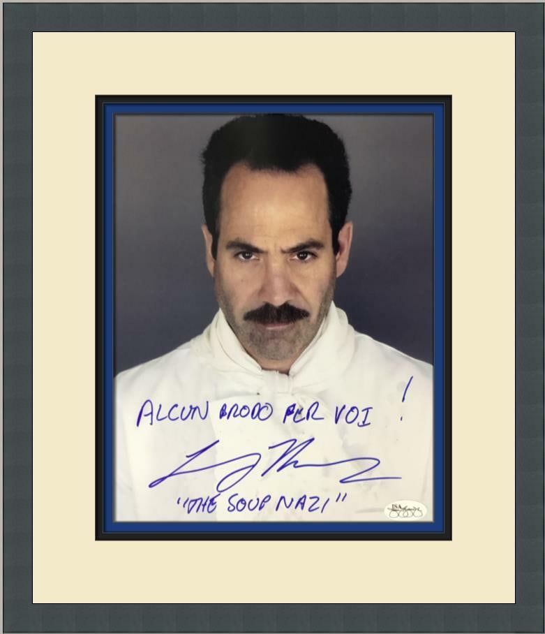 Larry Thomas Signed Soup Nazi Photo Custom Framed JSA Authenticated 14x16: Larry Thomas Signed Soup Nazi Photo Custom Framed JSA Authenticated 14x16 This is a signed 8x10 photo of Larry Thomas as the iconic Soup Nazi from the beloved show Seinfeld. The image features an insc