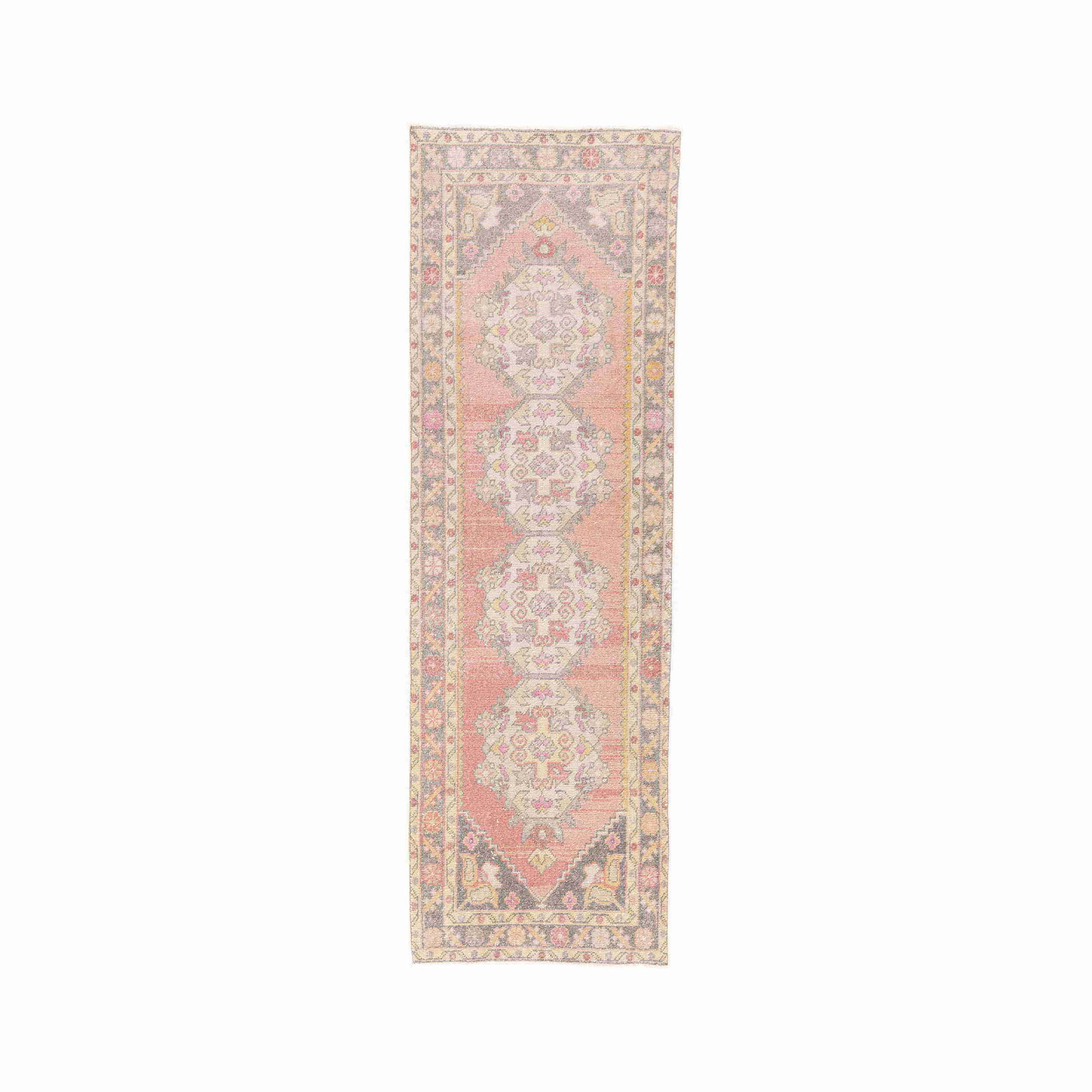Authentic Handmade Vintage Carpet Wool on Cotton 35.4 x 114.2 Inches: Authentic Handmade Vintage Carpet Wool on Cotton 35.4 x 114.2 Inches This authentic handmade vintage carpet showcases exquisite craftsmanship using wool on cotton. Featuring a durable double knot weav