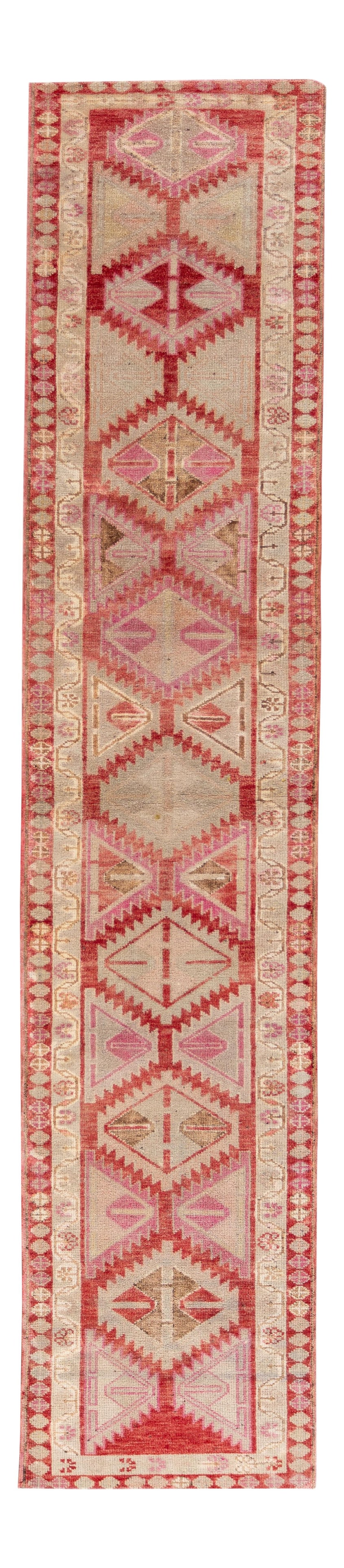 Vintage Turkish Anatolian Runner Rug 2'9 x 12'11 Wool Red: Vintage Turkish Anatolian Runner Rug 2'9 x 12'11 Wool Red This stunning early 20th century vintage Turkish Anatolian runner rug features a captivating all-over geometric motif that enhances any space.
