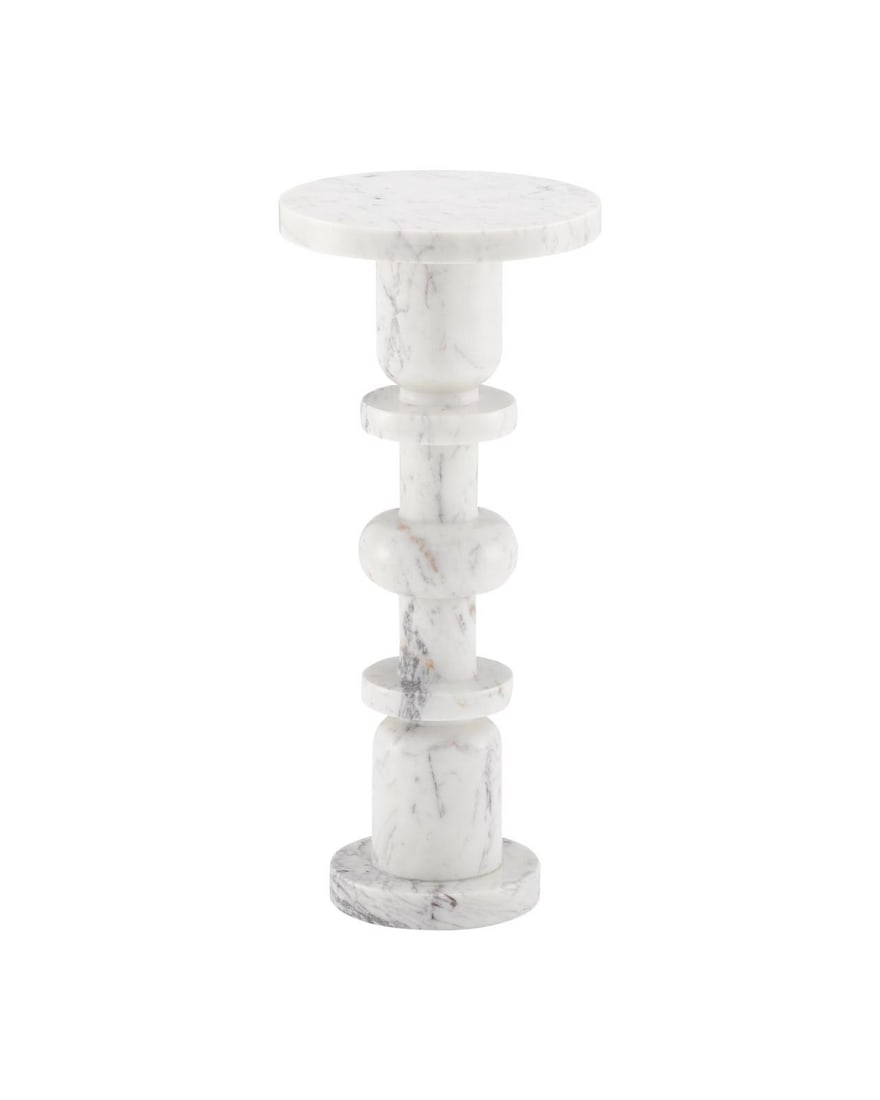 Currey Sasha White Marble Hand-Carved Drinks Table 23.75H Neo-Classical Revival (1 of 4)