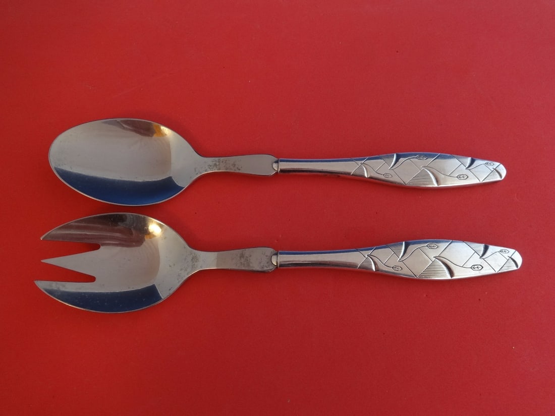 A. Dragsted Diamant Sterling Silver Salad Serving Set 2pc 8.5 inches: A. Dragsted Diamant Sterling Silver Salad Serving Set 2pc 8.5 inches Enhance your dining experience with this exquisite 2-piece salad serving set in the 'Diamant' pattern, crafted by A. Dragsted. Made