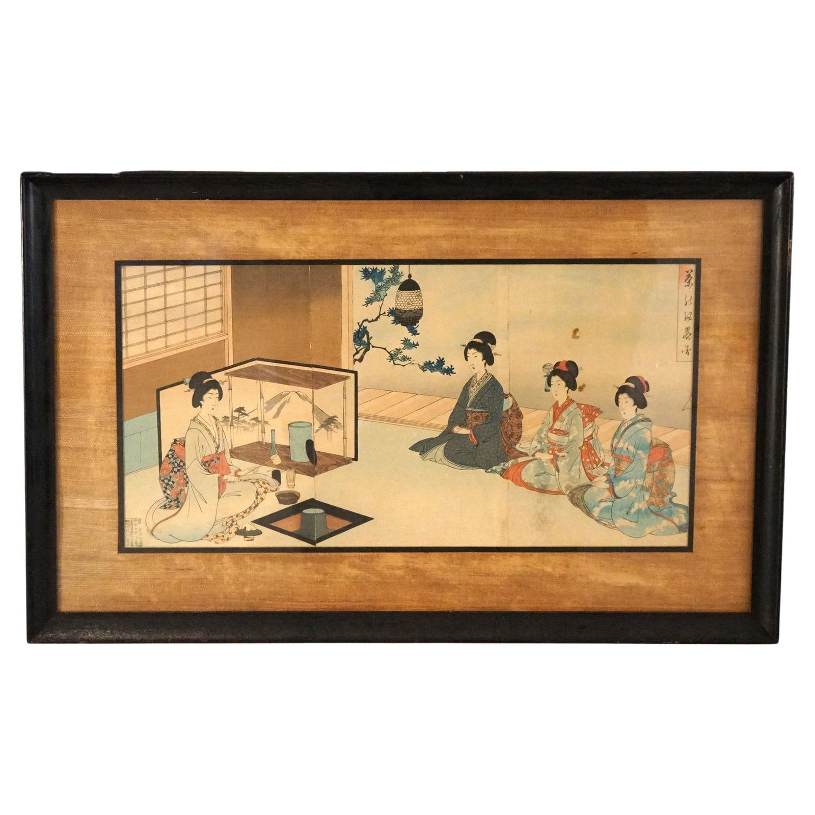 Framed Toyohara Japanese woodblock triptych c1920 (1 of 12)