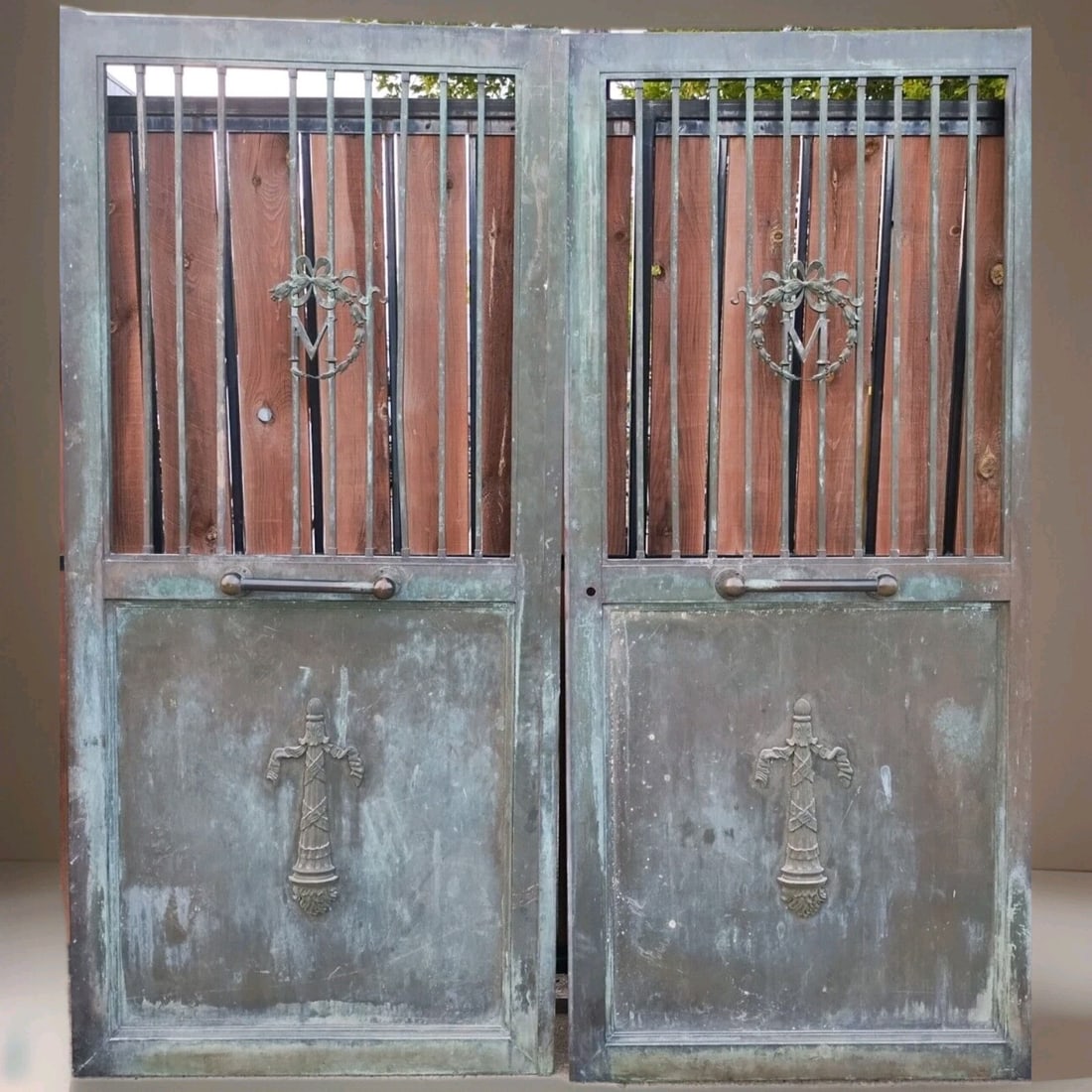 Pair of 19th Century French Bronze Double Doors with M Laurel Motif 84x62 (1 of 18)