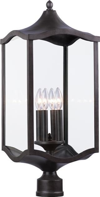 Kalco Lakewood 4-Light Post Mount Aged Iron Outdoor Lantern: Kalco Lakewood 4-Light Post Mount Aged Iron Outdoor Lantern Illuminate your outdoor spaces with the Lakewood 4-Light Post Mount, a striking addition designed in a transitional style. Crafted from dura