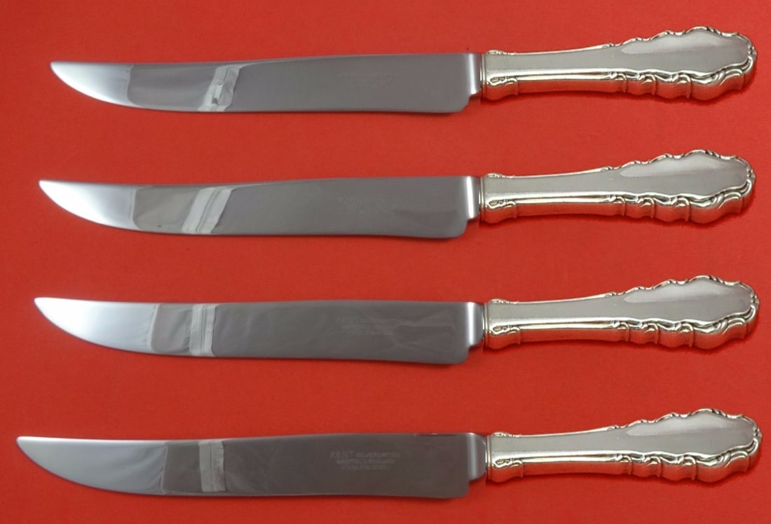 Reed Barton English Provincial Sterling Silver Steak Knife Set 4-Piece Texas Sized: Reed Barton English Provincial Sterling Silver Steak Knife Set 4-Piece Texas Sized Introducing the English Provincial Sterling Steak Knife Set by Reed & Barton, a stunning addition to your flatware co