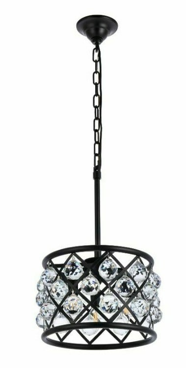 Madison 3-Light Matte Black Crystal Pendant 12 Inch: Madison 3-Light Matte Black Crystal Pendant 12 Inch This modern crystal chandelier features a matte black frame and clear royal cut crystal balls, offering a sophisticated touch to any interior space.