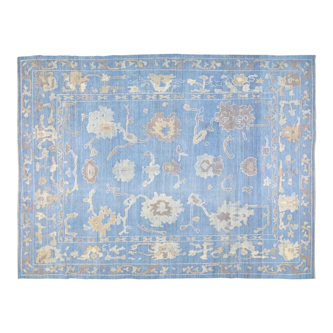 9x12 Wool Area Rug Oushak Design Hand Knotted Pakistani Blue: 9x12 Wool Area Rug Oushak Design Hand Knotted Pakistani Blue This Pakistani Oushak wool rug is hand-knotted using traditional techniques, combining classic craftsmanship with a contemporary design sen