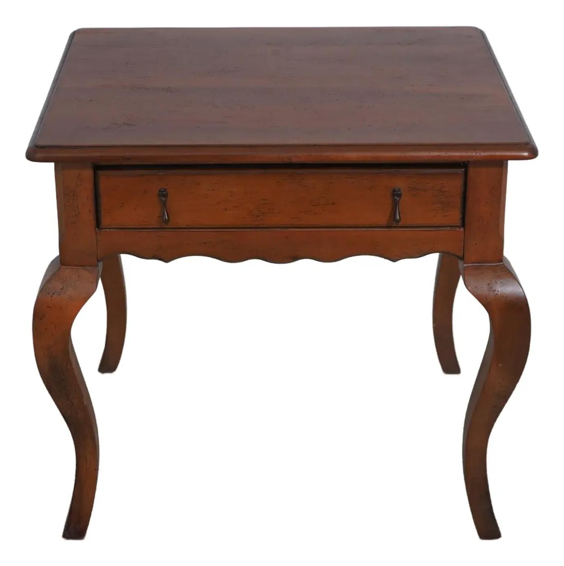 Habersham Country French Solid Cherry 1 Drawer Side Table: Habersham Country French Solid Cherry 1 Drawer Side Table This exquisite Habersham Country French side table showcases a charming blend of style and functionality. Crafted from solid cherry wood, it f