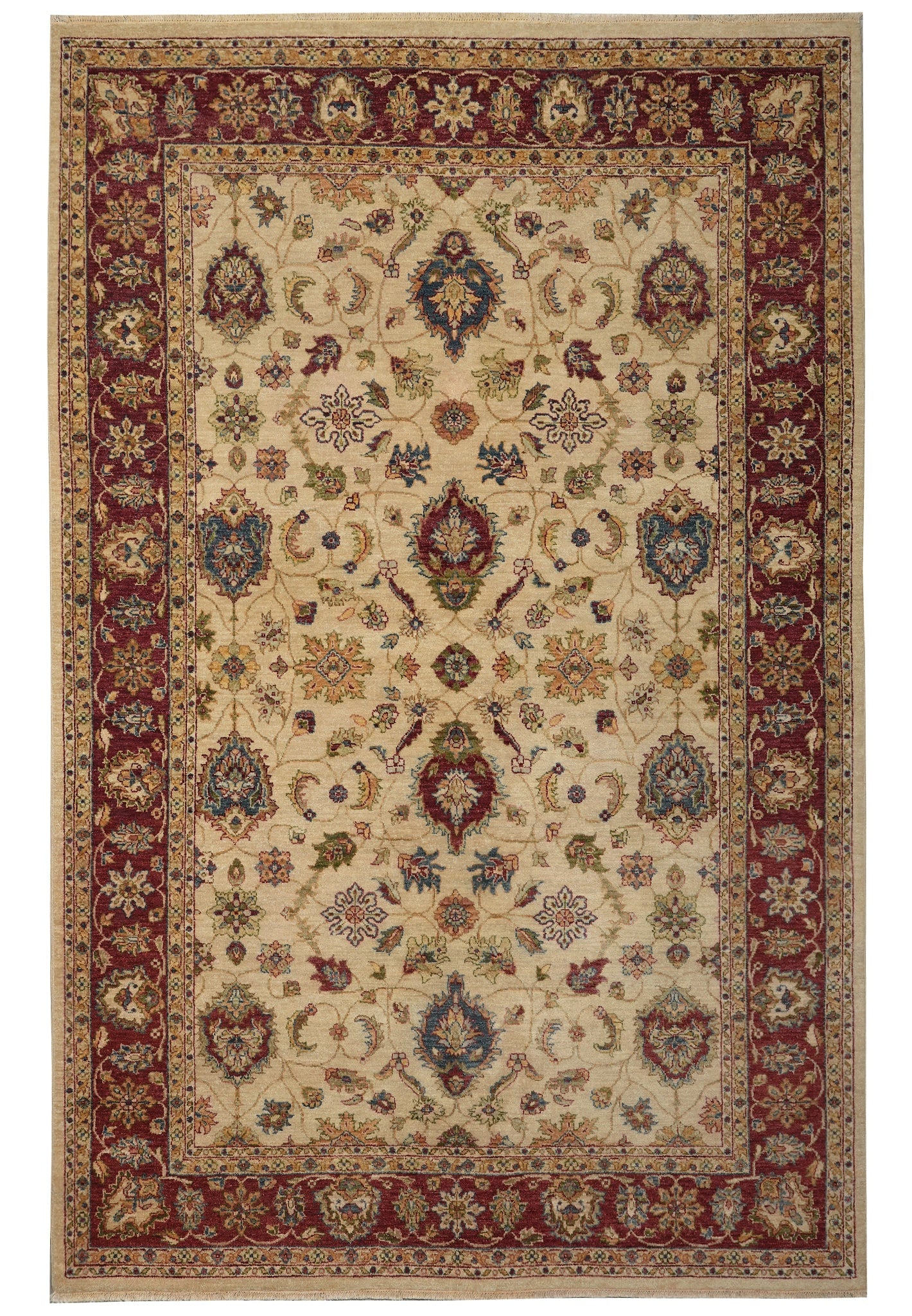 6 x 9 Hand Knotted Chobi Agra Rug: 6 x 9 Hand Knotted Chobi Agra Rug Free continental US Shipping A beautiful quality hand-knotted Chobi Agra rug in a 6 x 9 size. It features an intricate floral and paisley pattern with shades of gold,