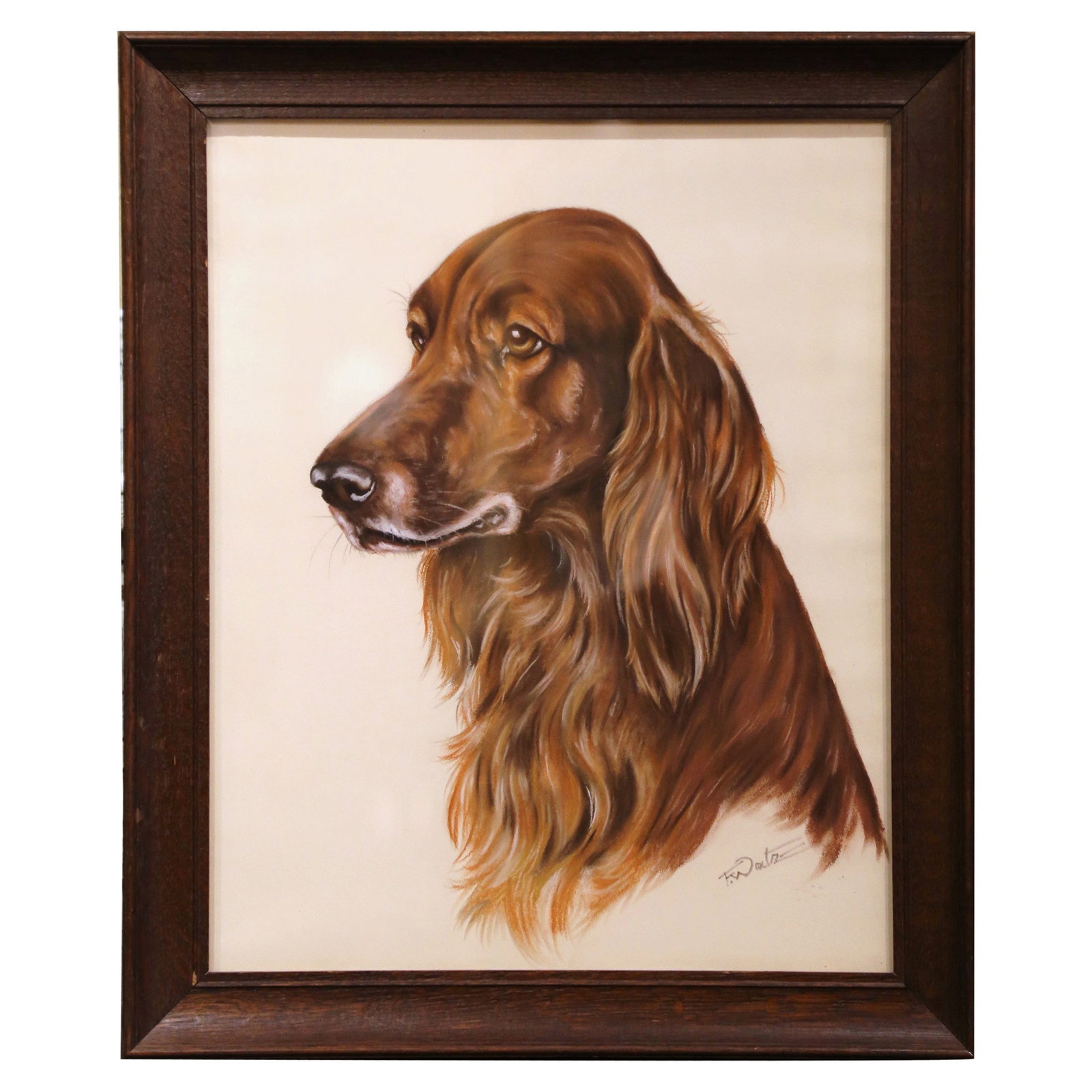 19th Century Framed Pastel of Irish Setter by F. Watz: 19th Century Framed Pastel of Irish Setter by F. Watz Enhance your space with this exquisite 19th Century English framed pastel drawing of an Irish Setter, beautifully capturing the grace of this belo