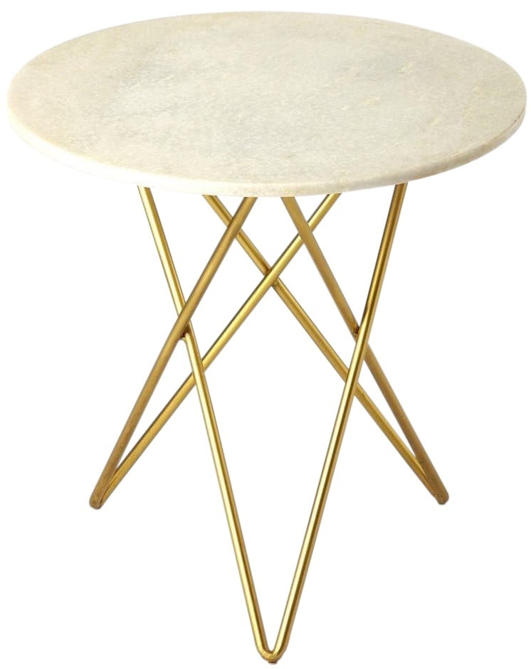 Butler Quantum Round Side Table with Marble Top and Brass Base: Butler Quantum Round Side Table with Marble Top and Brass Base Introducing the Elegant Marble and Brass Quantum Side Table, a stunning piece that combines antique and vintage styling with modern funct