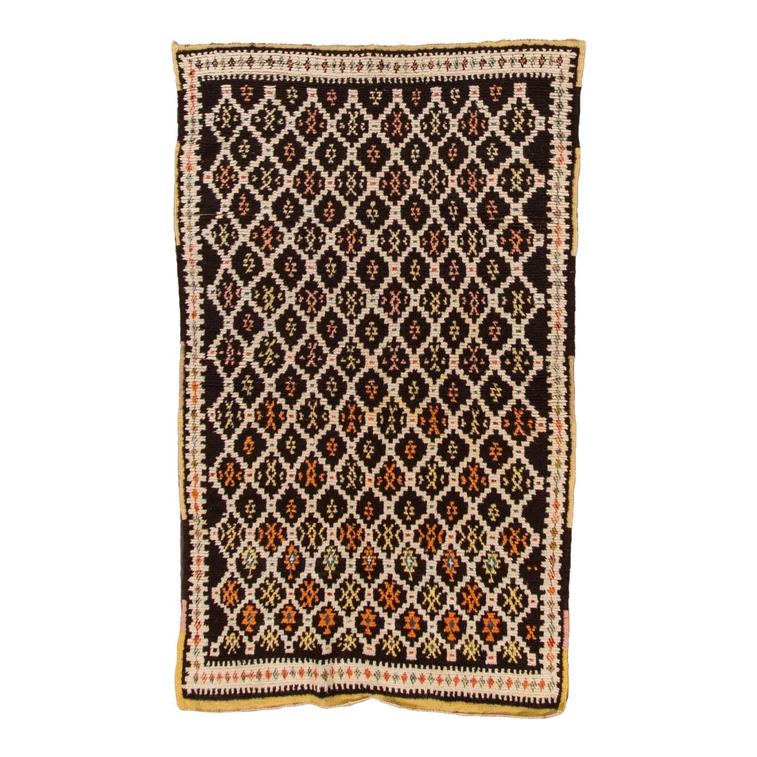 Vintage Brown Tribal Moroccan Hand-Knotted Wool Rug 4'5 x 7'5: Vintage Brown Tribal Moroccan Hand-Knotted Wool Rug 4'5 x 7'5 Enhance your living space with this stunning Handmade Vintage Brown Tribal Moroccan Wool Rug. This exquisite piece showcases a beautifully