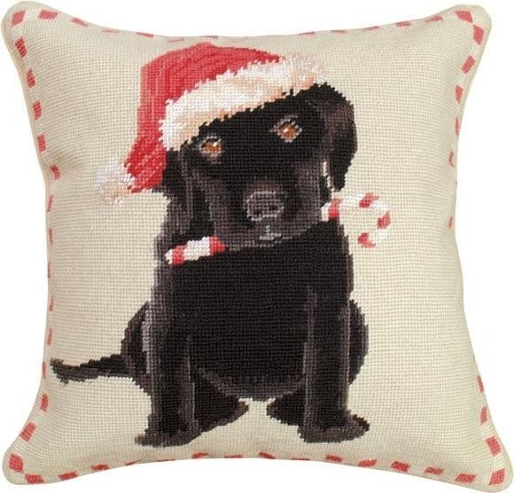 Christmas Black Lab Throw Pillow 16x16 Velvet Wool Decor (1 of 1)