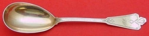 Whiting Diamond Pattern Gold Washed Sterling Silver Berry Spoon 9": Whiting Diamond Pattern Gold Washed Sterling Silver Berry Spoon 9" This exquisite serving spoon features the Diamond pattern by Whiting, crafted from high-quality sterling silver with a luxurious gold