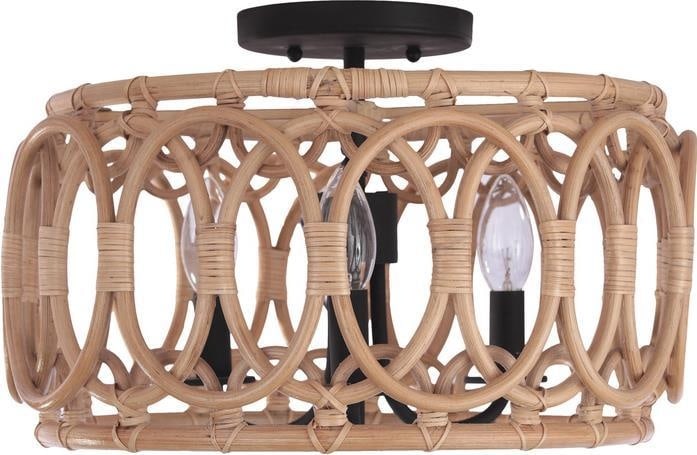 Kalco Tablas 16 Inch Organic Modern Rattan Light Fixture: Kalco Tablas 16 Inch Organic Modern Rattan Light Fixture Illuminate your space with the Organic Modern Tablas 16" Rattan Light Fixture, expertly crafted to order. This semi-flush mount light features 