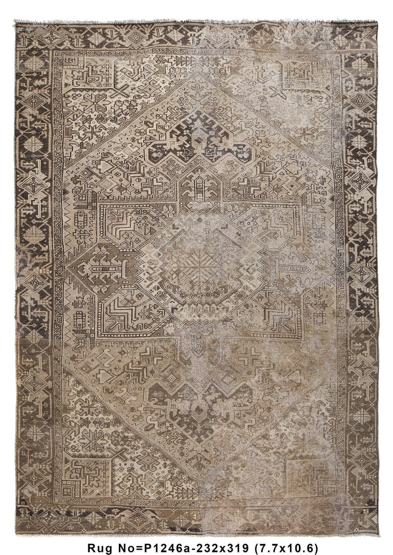 7.7 x 10.6 Vintage Persian Heriz Rug Khaki Wool Handwoven: 7.7 x 10.6 Vintage Persian Heriz Rug Khaki Wool Handwoven Free continental US Shipping Enhance your living space with this exquisite 7.7 x 10.6 Vintage Persian Heriz rug in a rich khaki hue. This stun