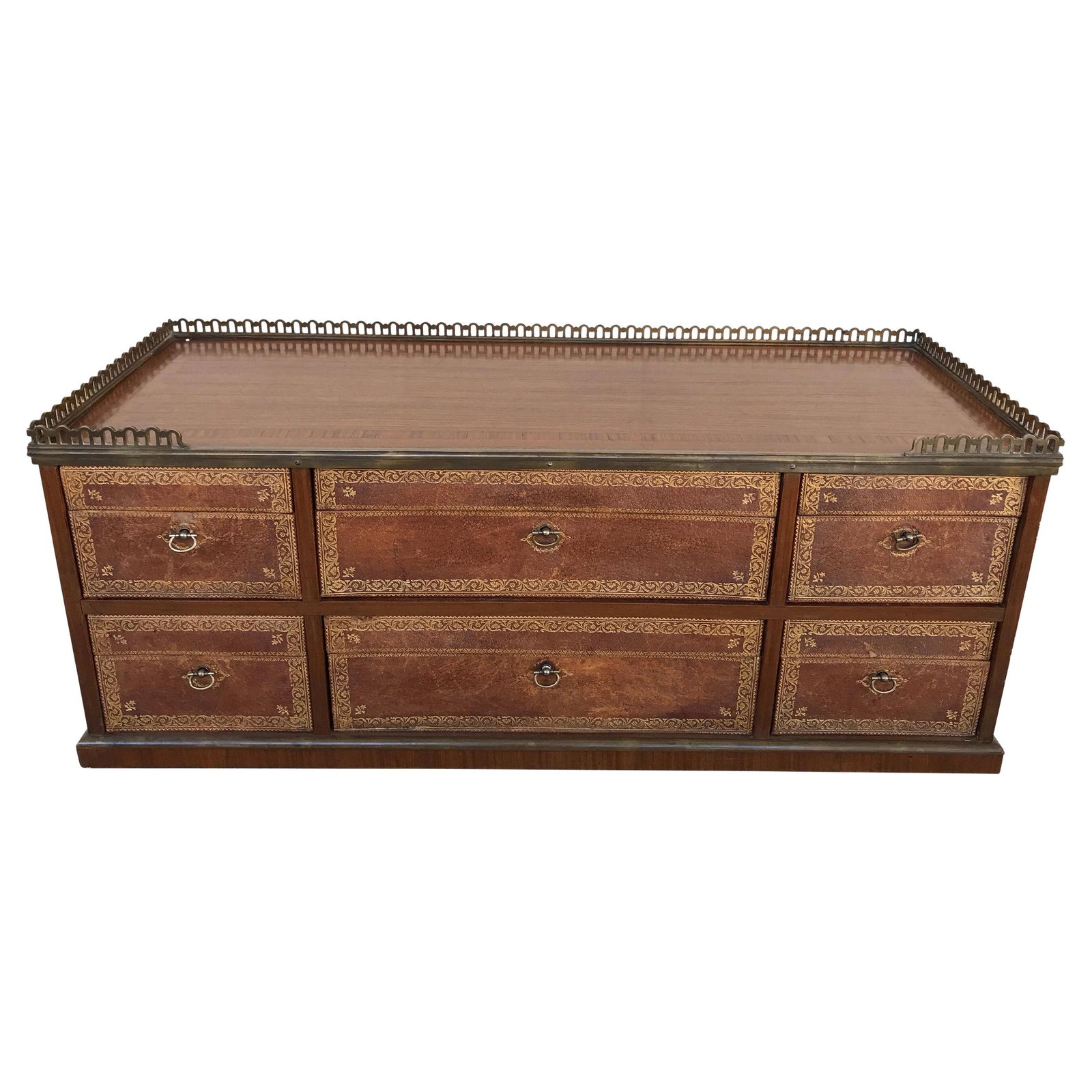 Louis XVI French Bronze Leather Desk Cartioner Early 20th Century: Louis XVI French Bronze Leather Desk Cartioner Early 20th Century This exquisite French desk cartioner combines elegance and functionality, showcasing a design inspired by the Louis XVI style.