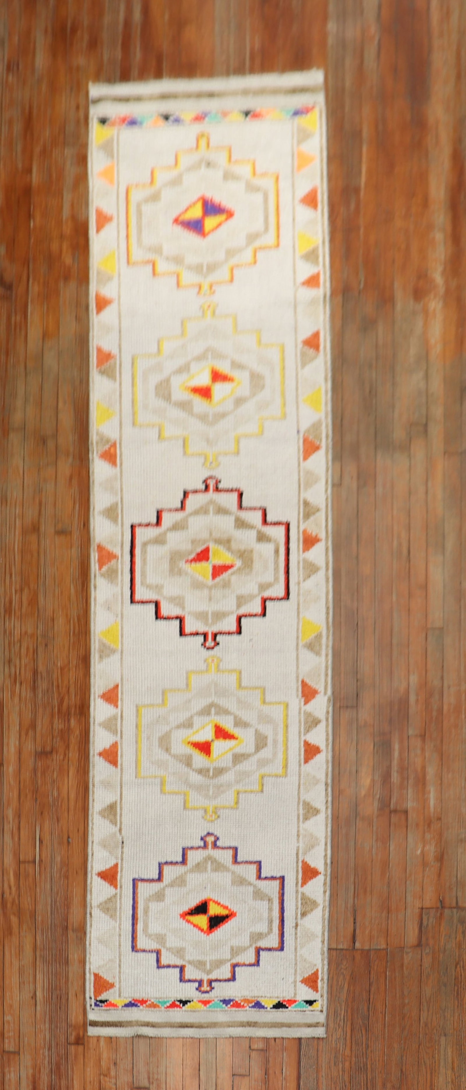 2' 9" x 12' 1" Kars Anatolian Turkish Runner Rug: 2' 9" x 12' 1" Kars Anatolian Turkish Runner Rug Turkish Anatolian runner from the 3rd quarter of the 20th century. This pre-owned rug is identified as an Anatolian, Kars runner and features a geometr