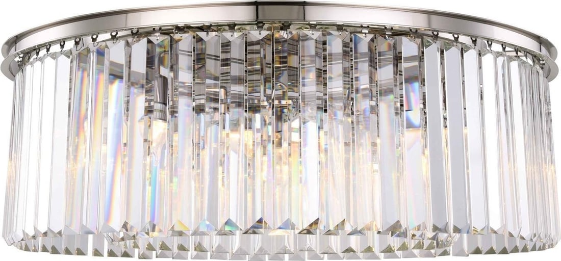 Elegant Sydney Flush-Mount Ceiling Light Polished Nickel Royal-Cut Crystal: Elegant Sydney Flush-Mount Ceiling Light Polished Nickel Royal-Cut Crystal Illuminate your space with the Elegant Sydney Crystal Flush Ceiling Fixture, a stunning addition that blends vintage charm wi