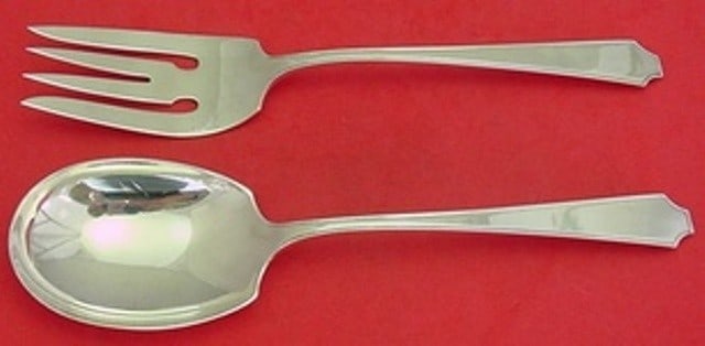 Whiting Jenny Lind 2pc Sterling Silver Salad Serving Set 8 1/4": Whiting Jenny Lind 2pc Sterling Silver Salad Serving Set 8 1/4" Elevate your dining experience with this exquisite Jenny Lind Salad Serving Set by Whiting. Crafted entirely from sterling silver, this 