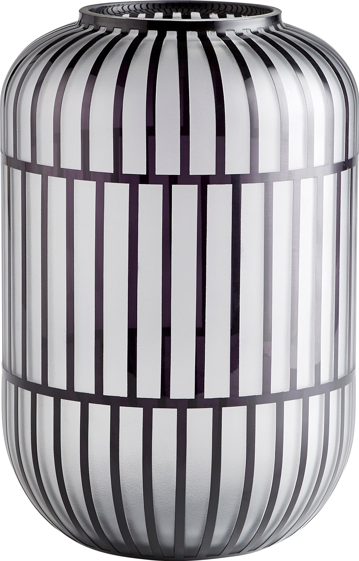 Cyan Contemporary Black Ceramic Glass Geometric Drum Vase 13.5" (1 of 4)