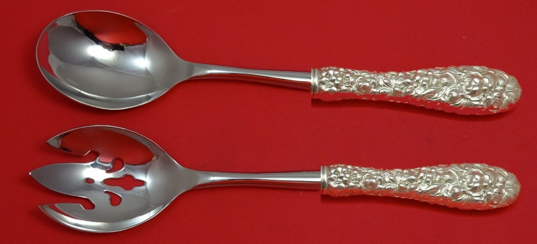 Stieff Rose Sterling Silver Salad Serving Set Custom 10.5": Stieff Rose Sterling Silver Salad Serving Set Custom 10.5" Elevate your dining experience with this exquisite Rose by Stieff Sterling Silver Salad Serving Set. Custom made with a beautiful rose patter