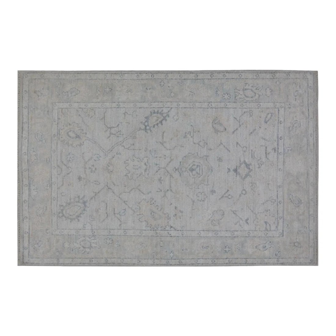 4x6 Wool Area Rug with Turkish Oushak Hand Knotted Design: 4x6 Wool Area Rug with Turkish Oushak Hand Knotted Design This Turkish Oushak rug is hand-knotted from wool using traditional techniques, blending classic craftsmanship with a modern design sensibilit