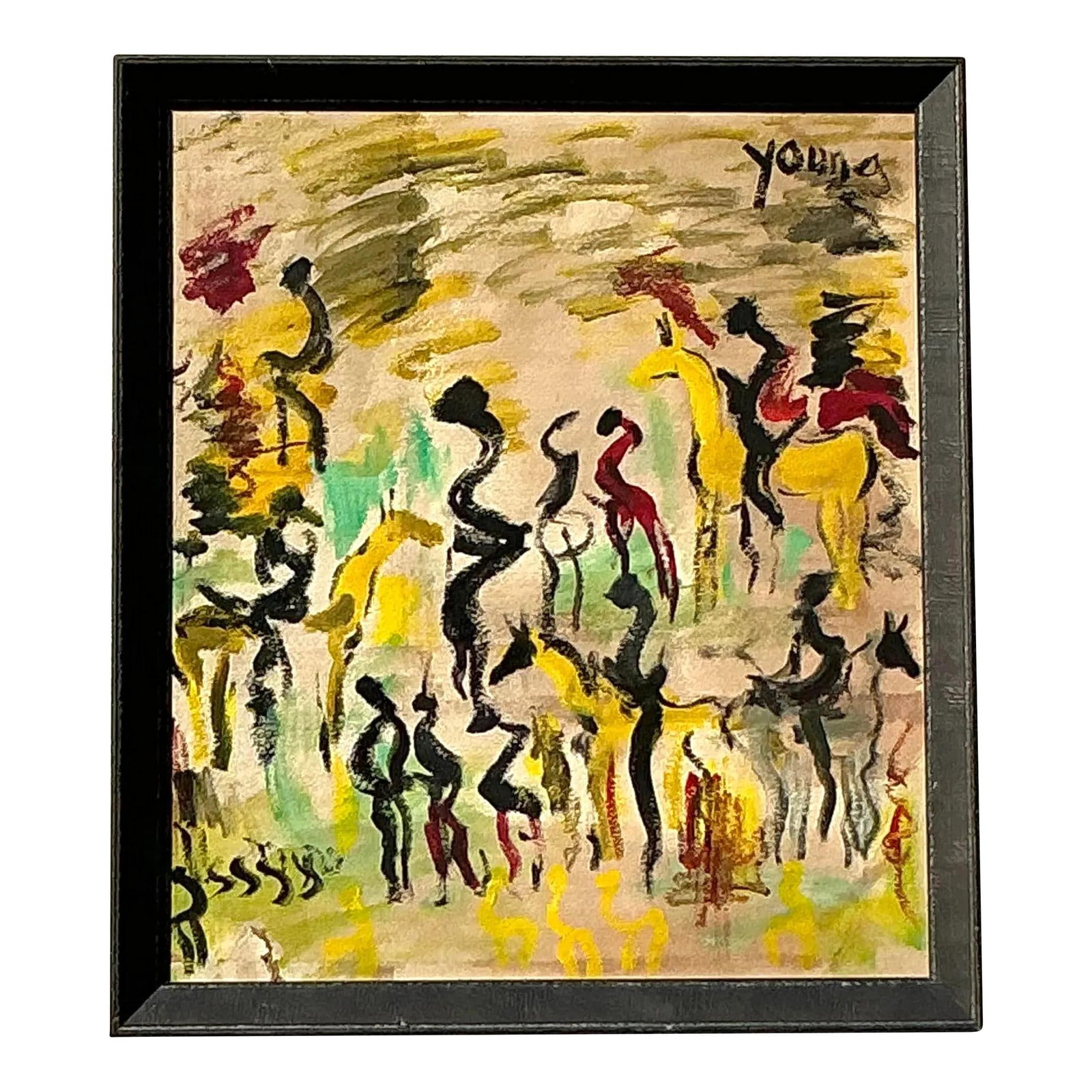 Purvis Young Vintage Abstract Expressionist Painting Framed 19.25x22: Purvis Young Vintage Abstract Expressionist Painting Framed 19.25x22 Experience the vibrant artistry of renowned artist Purvis Young with this original abstract expressionist painting on paper. This c