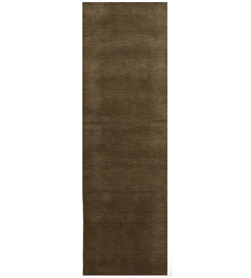 Brown Wool Hand-Loomed Runner Rug 2'6 x 7'11 Solid Modern: Brown Wool Hand-Loomed Runner Rug 2'6 x 7'11 Solid Modern This hand-loomed Gabbeh wool runner rug features a solid brown color and a modern design, making it a versatile choice for various spaces such