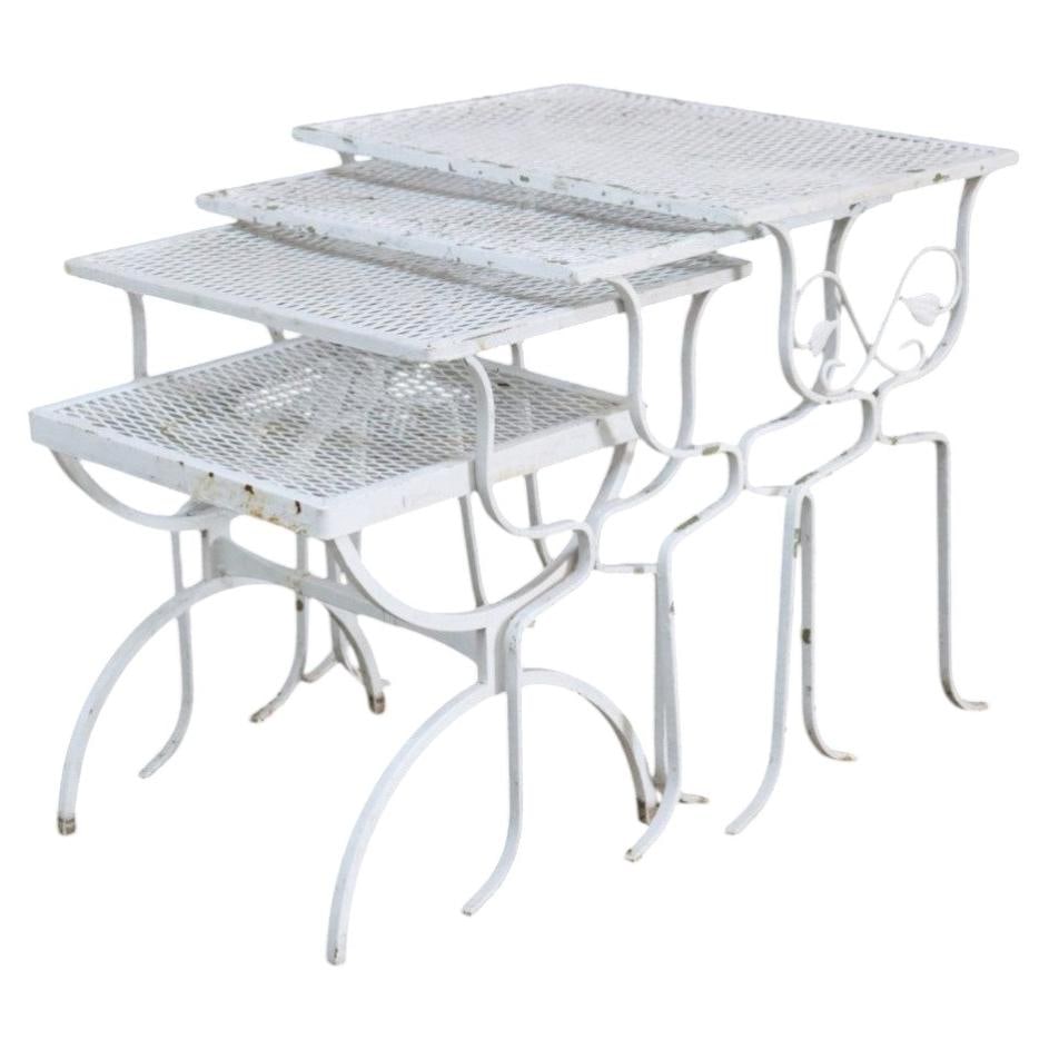 Set of 4 attributed Russell Woodard wire patio nesting tables c1960 (1 of 9)
