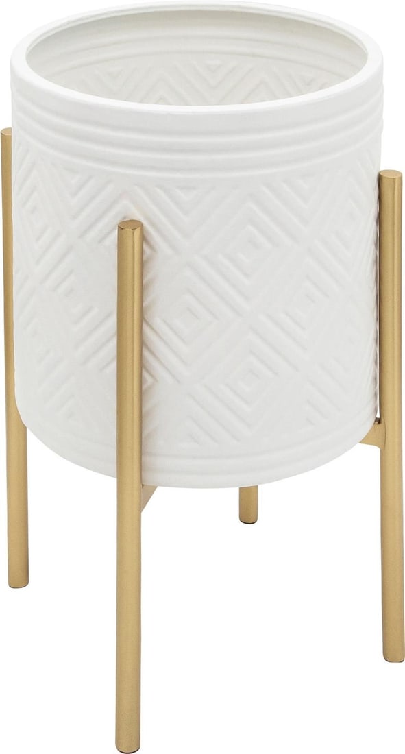 Sagebrook Contemporary Aztec Pattern Planters Set Gold White Finish (1 of 4)