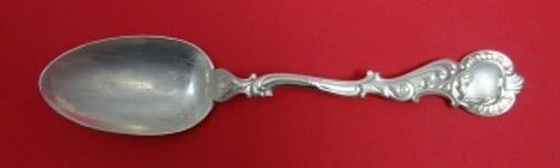 Shiebler Rococo Sterling Silver Soup Spoon 7.25 Vintage Flatware: Shiebler Rococo Sterling Silver Soup Spoon 7.25 Vintage Flatware This exquisite vintage flatware piece is a Rococo pattern place soup spoon crafted by Shiebler, made from high-quality sterling silver.