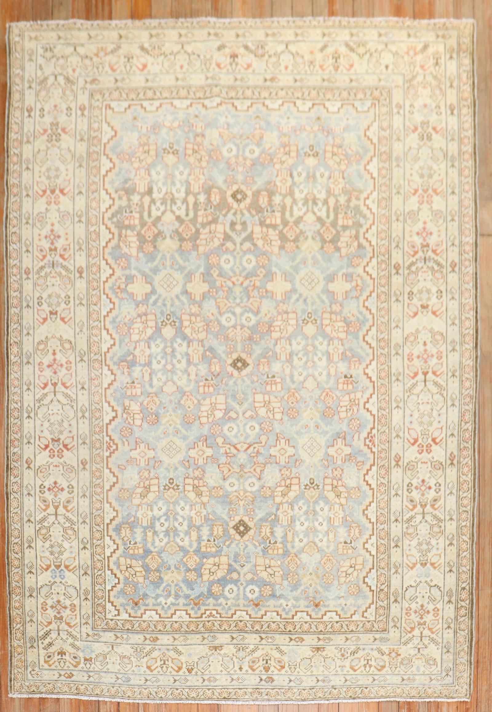 4' 6" x 6' 1" Persian Malayer Accent Rug Light Blue: 4' 6" x 6' 1" Persian Malayer Accent Rug Light Blue Early 20th century Persian Malayer accent rug in a predominantly light blue colorway. This pre-owned piece reflects the classic character of an anti