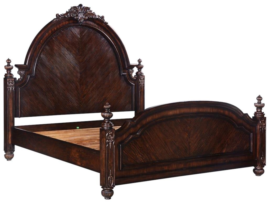 Elegant Classical Queen Bed Solid Wood Dark Rustic Pecan Louis XV Style (1 of 4)